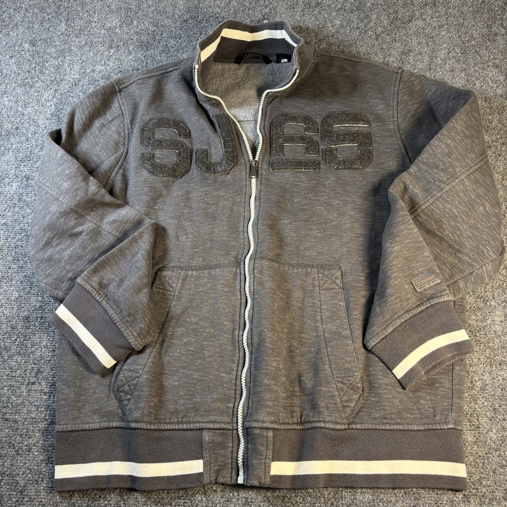 Sean John Full Zip Sweatshirt Mens XXL Gray SJ 69‎ Varsity Mock Neck Streetwear